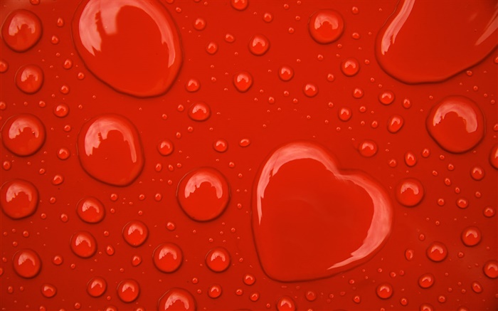 Капли воды, любовь сердца, красный фон обои,s изображение