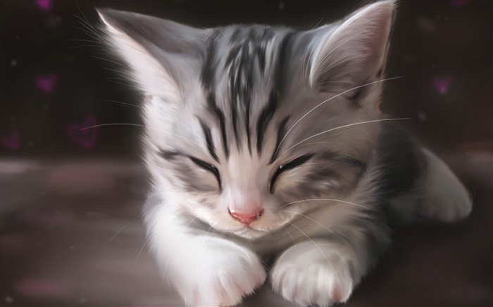 Акварель, милый котенок спит обои,s изображение