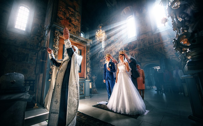 Свадьба, жених, невеста, церковь, свет обои,s изображение