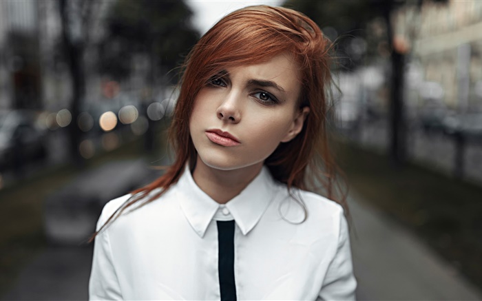 Белая рубашка девушка, портрет, боке, город, Россия обои,s изображение