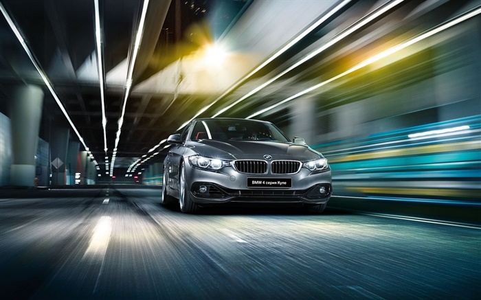 2015 BMW 4 серии F32 серебристый автомобиль, высокая скорость, свет обои,s изображение
