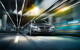 2015 BMW 4 серии F32 серебристый автомобиль, высокая скорость, свет