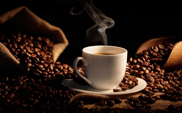 Мешок из кофейных зерен, чашки, зерно обои,s изображение