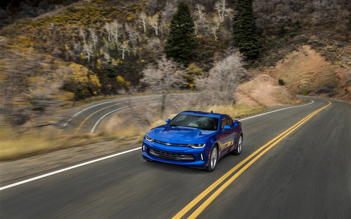 Chevrolet Camaro синий суперкар, дорога, скорость обои,s изображение
