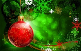 Рождество, Новый год, красный шар, украшение, снежинка, векторные