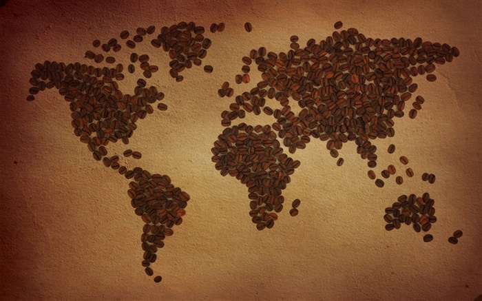 Кофе в зернах, карта мира, континент, творческий обои,s изображение