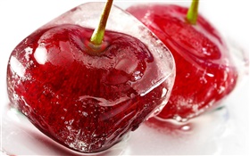 Замороженные вишня, лед, вода, красные фрукты HD обои
