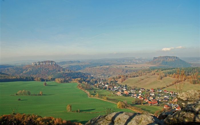 Германия, долина, город, деревья, дома, горы обои,s изображение