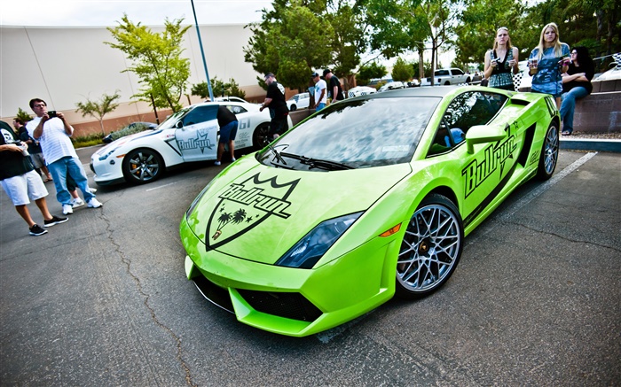 Lamborghini Gallardo зеленый суперкар вид спереди обои,s изображение