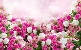 Многие выросли цветы, розовые и белые HD обои