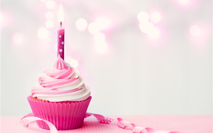 Розовый цвет, кекс, свеча, крем обои,s изображение