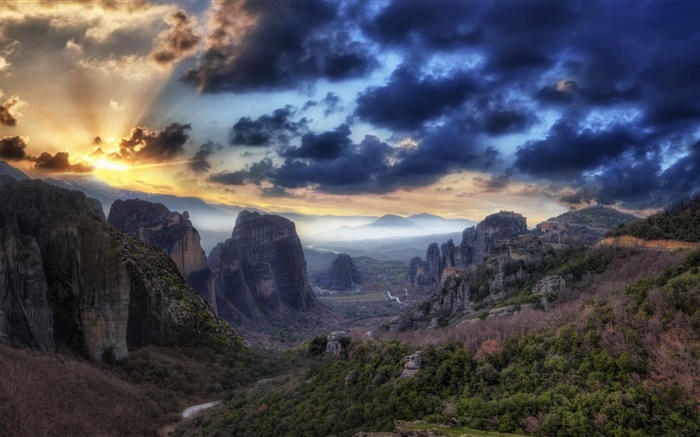 Закат, облака, горы, каньон обои,s изображение