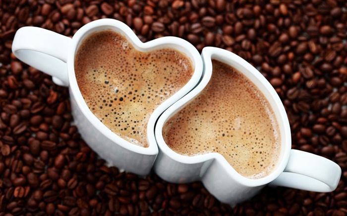 Две чашки кофе, любовь сердца, пены, напитков обои,s изображение