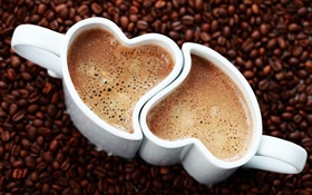 Две чашки кофе, любовь сердца, пены, напитков HD обои