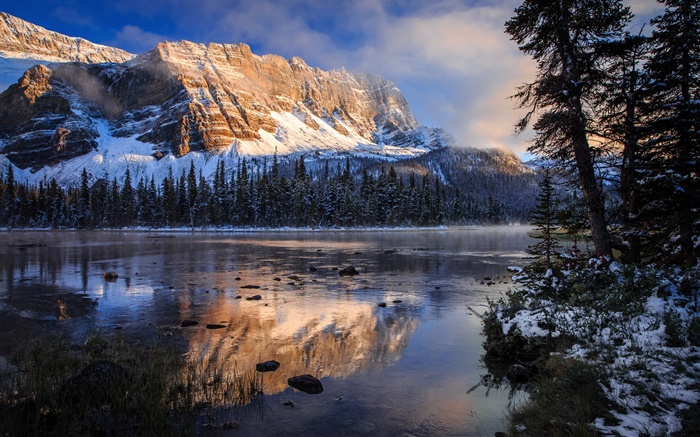 Национальный парк Банф, Канада, Скалистые горы, озеро, утро, вода отражение обои,s изображение