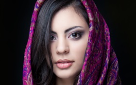 Красивая индийская девушка, карие глаза, шарф HD обои
