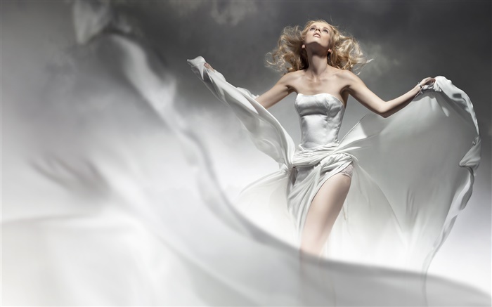 Блондинка, белое платье, ветер, как ангел обои,s изображение
