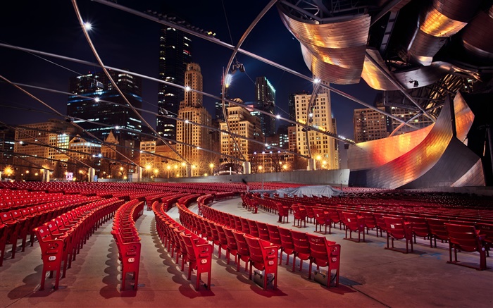 Чикаго, штат Иллинойс, США, здания, небоскребы, стулья, ночь обои,s изображение