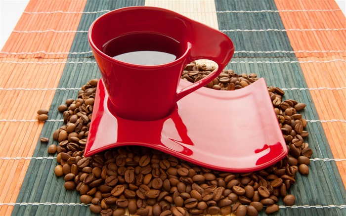 Чашка, кофе в зернах, пить, красный обои,s изображение