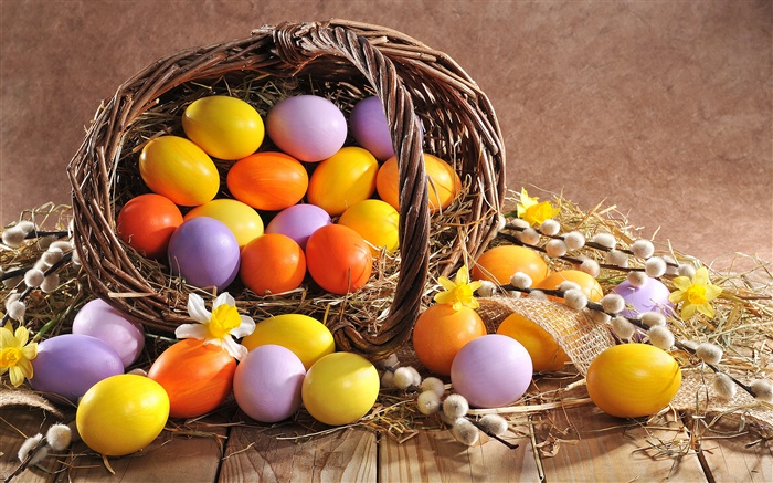 Пасха, яйца, весной, ивовых прутьев, корзина обои,s изображение