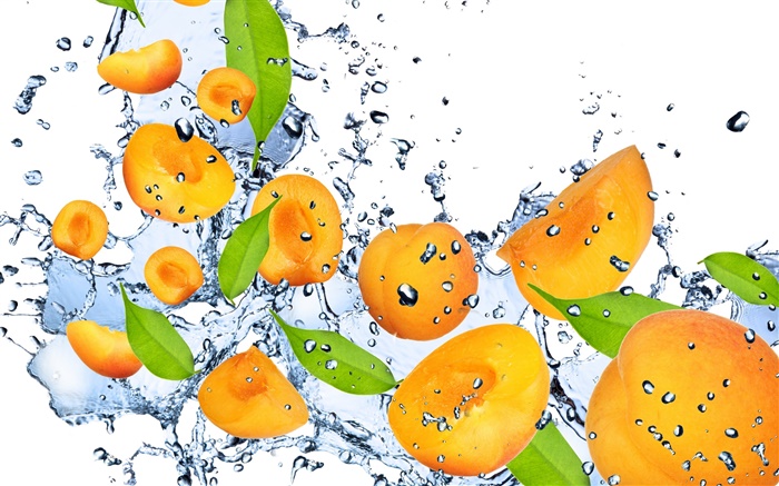 Фрукты, абрикосовый, свежие, вода, брызги обои,s изображение