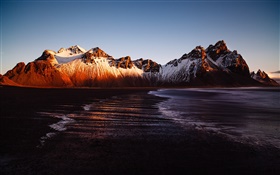 Исландия, Стокснес, горы, море, закат HD обои