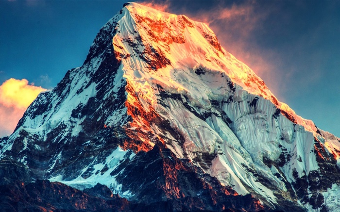 Горы, вид сверху, снег, солнце обои,s изображение