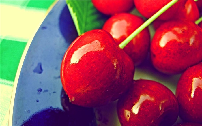 Красные вишни крупным планом, свежие фрукты обои,s изображение