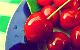 Красные вишни крупным планом, свежие фрукты HD обои
