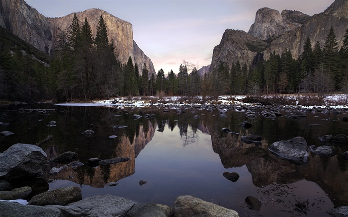 Йосемитский парк, долина, горы, озеро, деревья, камни обои,s изображение