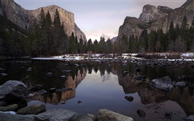 Йосемитский парк, долина, горы, озеро, деревья, камни HD обои