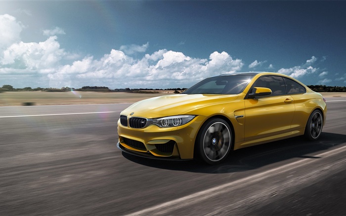 BMW M4 F82 желтый скорости движения автомобиля обои,s изображение