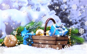 Шары, Новый год, С Рождеством, подарки, снег HD обои