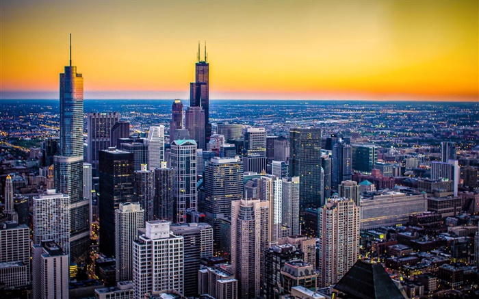 Чикаго, штат Иллинойс, США, город, закат, небоскребы, закат обои,s изображение