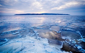Холодный арктический, лед, снег, море, закат