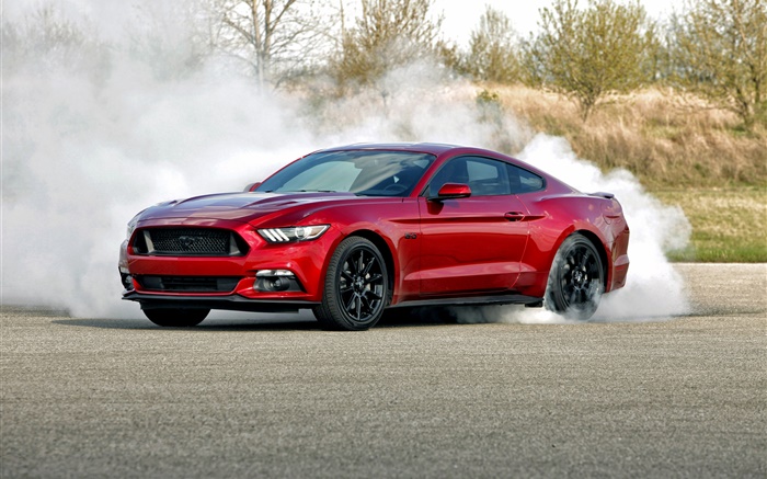 Ford Mustang красный цвет автомобиля, дым обои,s изображение