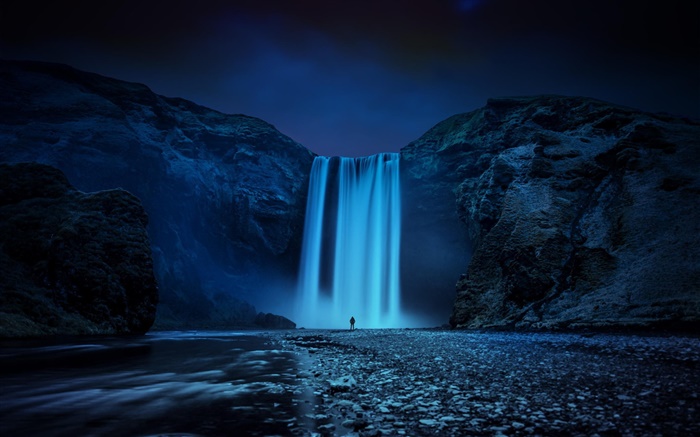 Исландия, скалы, водопад, ночь обои,s изображение
