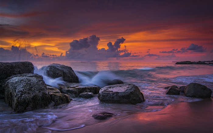 Каолак-Бич, Таиланд, море, закат, камни обои,s изображение