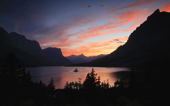Озеро, горы, деревья, рассвет, утро, рассвет обои,s изображение