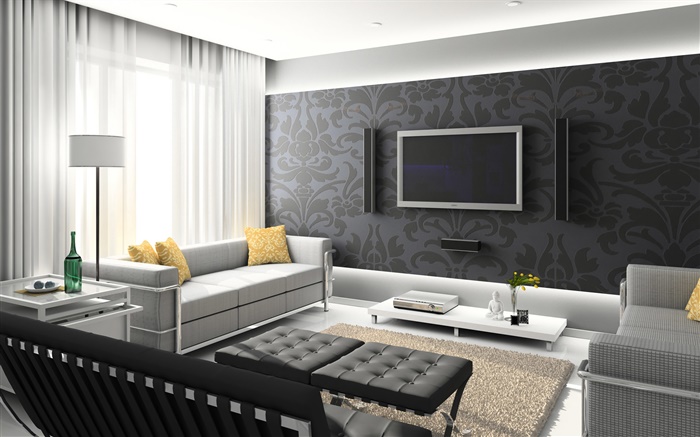 Гостиная, диван, телевизор, лампа, окно обои,s изображение