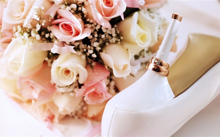 Обручальные кольца, розовые розы цветы, каблуки обои,s изображение