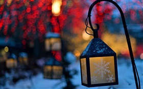 Зимние, фонари, огни, ночь, снежинки HD обои