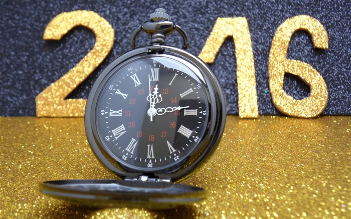 2016 С Новым годом, золотой блеск, часы обои,s изображение