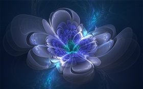 3D рисунок, синий цветок, свечение, аннотация HD обои
