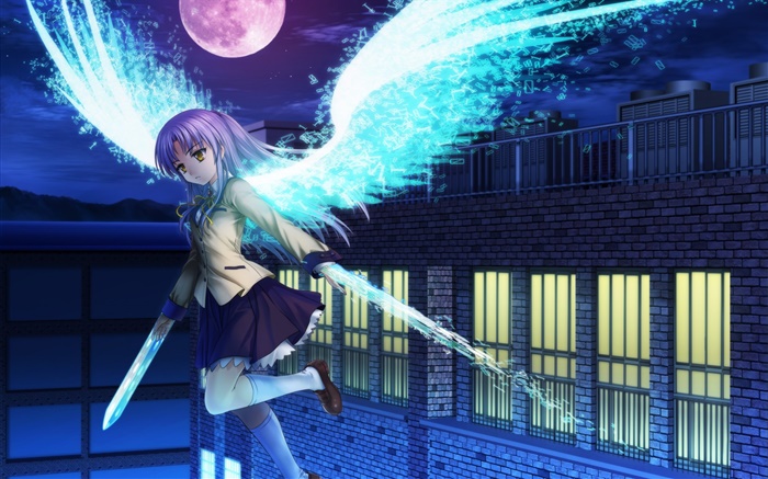 Angel Beats, девушка летать, крылья обои,s изображение