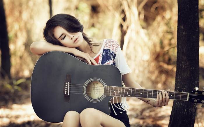 Азиатская девушка гитара, музыка, отдых обои,s изображение