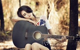 Азиатская девушка гитара, музыка, отдых HD обои