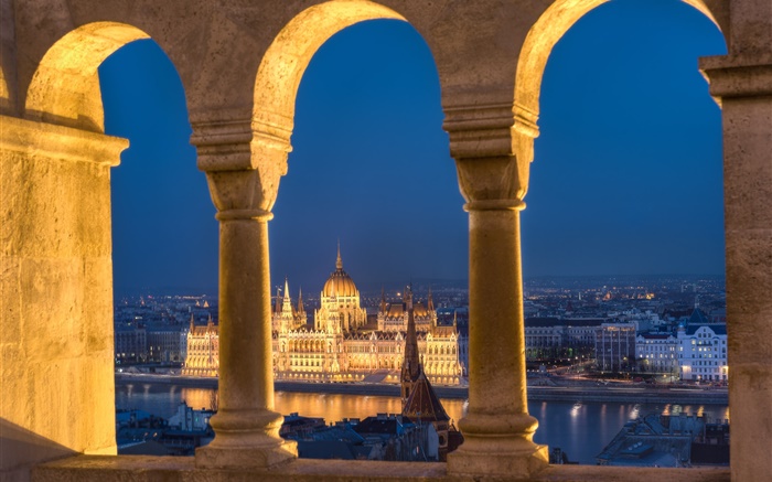 Будапешт, Венгрия, Парламент, река, ночь, огни обои,s изображение