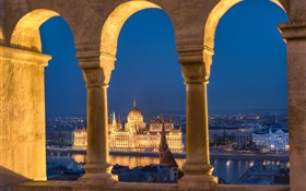 Будапешт, Венгрия, Парламент, река, ночь, огни