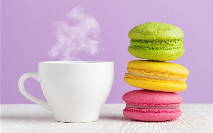 Красочные миндаль, печенье, чашка, кофе, пара обои,s изображение